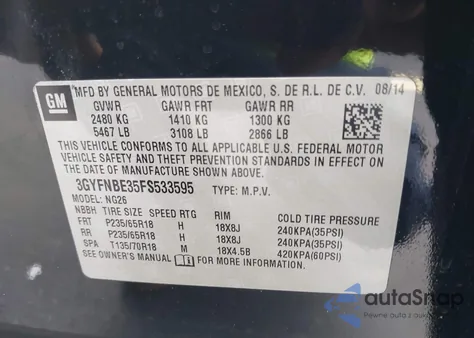 2015 Cadillac Srx Luxury Collection from USA, damaged, VIN 3GYFNBE35FS533595